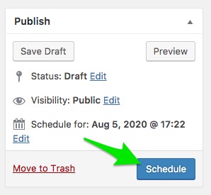 image showing a green arrow pointing at the schedule button